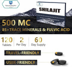 Maximum Potency Pure Shilajit Tablets, Organic Shilajit for Men, Contains 85+ Trace Minerals and Fulvic Acid, Replenishes Energy, Promotes Metabolism, and Improves Immunity