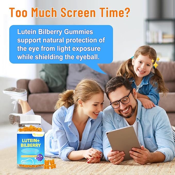 20mg Lutein & Zeaxanthin Gummies with Bilberry, Astaxanthin, Omega 3, Vitamin C, E - Sugar Free Eye Health Supplement for Adults & Kids - Dry Eye Relief, Vision Clarity, Macular Support