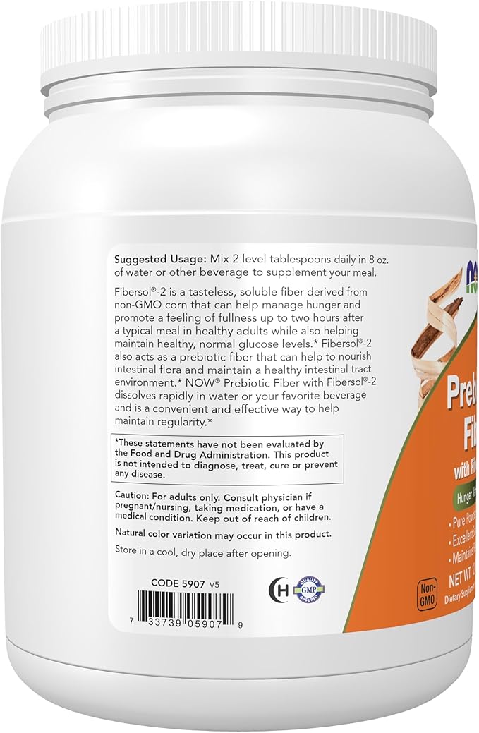 NOW Foods Supplements, Prebiotic Fiber with Fibersol-2, derived from Non-GMO corn, Powder, 12-Ounce