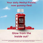 Vitamatic Methylfolate Gummies 1000 mcg – Active 5-MTHF Form – Natural Strawberry Flavor – Vegan, Non-GMO, Gluten Free – 60 Gummies