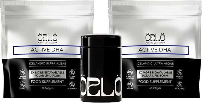 Orlo DHA Supplement 1000mg - 3X Absorption Natural Icelandic Nordic Omega 3 DHA & EPA for Brain & Eye Support – Vegan Fish Oil Alternative, No Fishy Aftertaste, 120 Easy-to-Swallow Mini Softgels & Jar