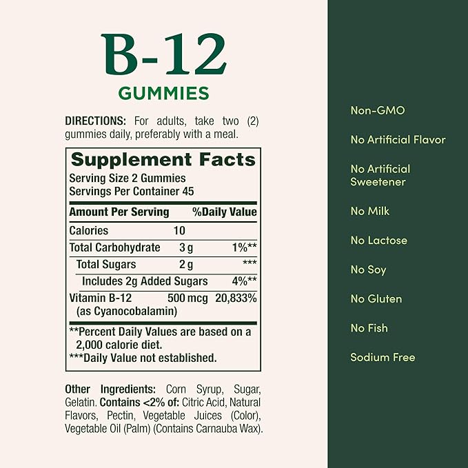 Nature's Bounty Vitamin B12 Gummies, Dietary Supplement, Supports Energy Metabolism and Nervous System Health, Mixed Berry Flavor, 500mcg, 90 Gummies