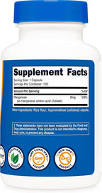 Nutricost Chelated Manganese Supplement 8mg, Amino Acid Chelate, 120 Capsules, 120 Servings - Gluten Free, Non-GMO and Vegetarian Friendly