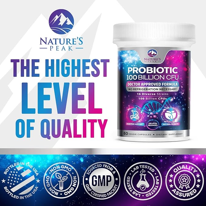 Probiotics for Digestive Gut Health - 100 Billion CFU Per Capsule, 16 Premium Strains & Prebiotics - Best Probiotics for Women & Men, Occasional Constipation, Gas, Immune Health Support - 60 Capsules