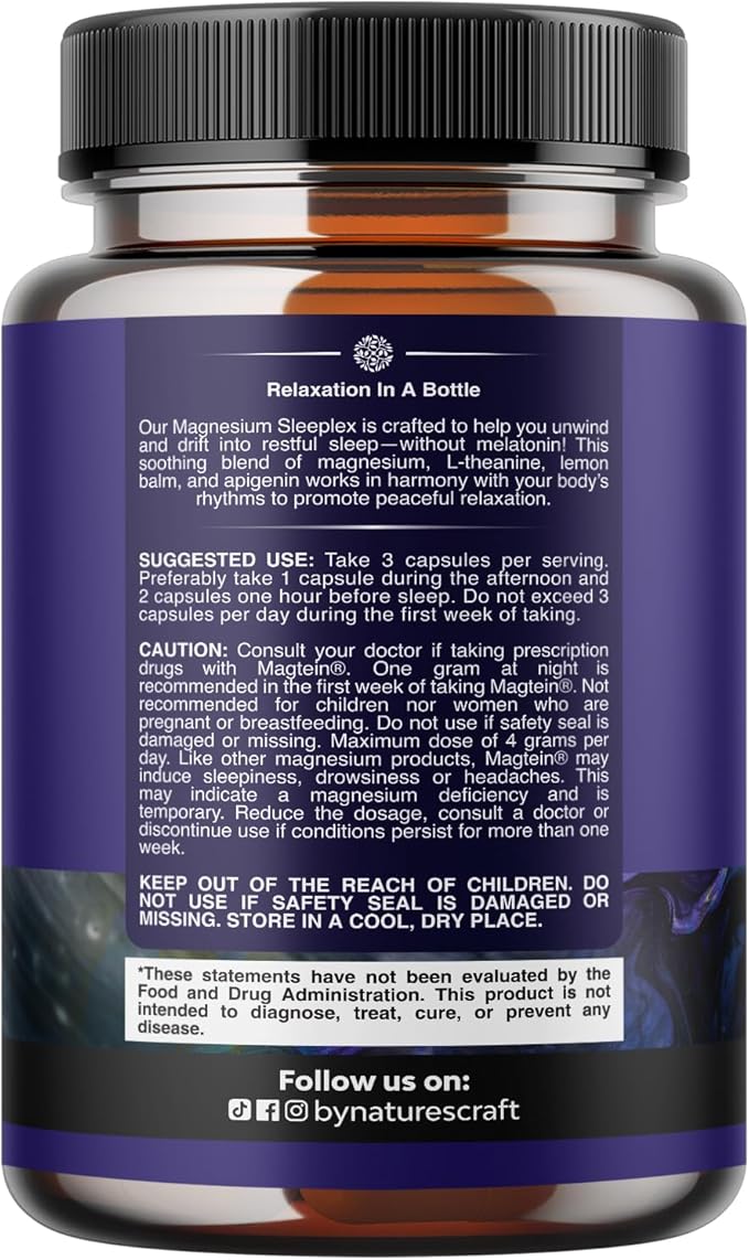 High Absorption Magnesium Sleep Supplement - Rest Support Magtein Magnesium L-Threonate and Apigenin Theanine for Sleep and Rest for Women & Men - Mg L-Threonate Melatonin Free Sleeping Aid - 180 Ct