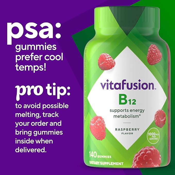 Vitafusion Vitamin B12 Gummy Vitamins for Energy Metabolism Support,Raspberry Flavored,America’s Number 1 Gummy Vitamin Brand,70 Day Supply,140 Count (Pack of 2)