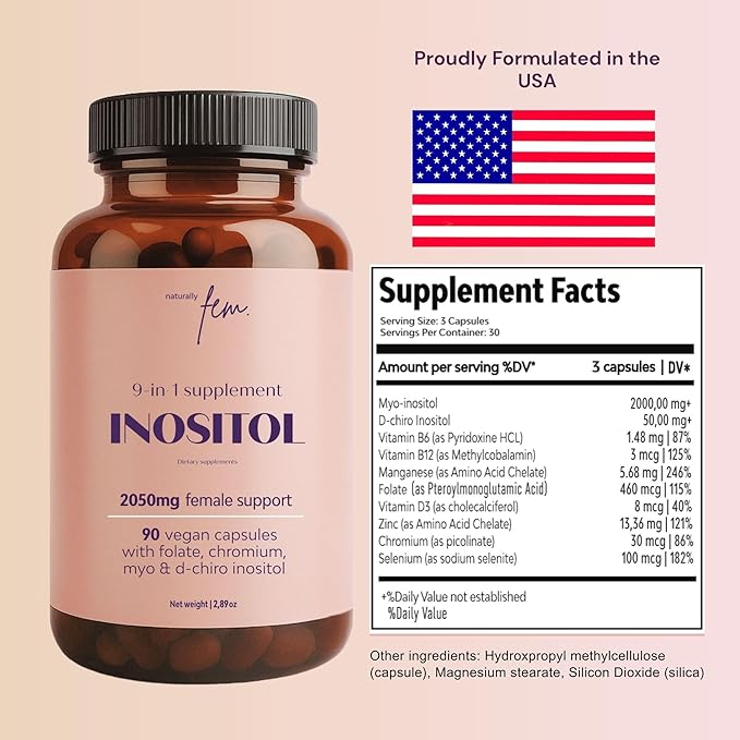 QSTA Myo-Inositol & D-Chiro Inositol Supplement for Women 2050mg (40:1 Ratio) – 9-in-1 Hormonal Balance & Metabolic Support with Folate, Vitamin B6, B12, D3, Zinc & Chromium. 90 Myo Inositol Capsules