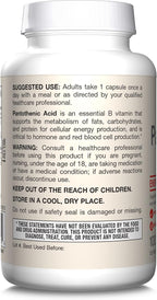 Jarrow Formulas Pantothenic Acid B5 500 mg, Dietary Supplement, Vitamin B5 for Adrenal Hormone Support and Cellular Energy Metabolism, 100 Veggie Capsules, 100 Day Supply