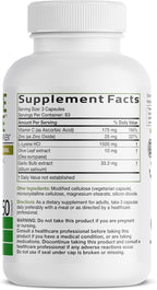 Bronson L-Lysine Defense Immune Support Complex 1500 MG L-Lysine Plus Olive Leaf, Garlic, Vitamin C and Zinc - Non-GMO, 250 Vegetarian Capsules
