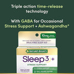Nature's Bounty Stress Support Plus Melatonin, Sleep3 Maximum Strength 100% Drug Free Sleep Aid, Dietary Supplement with Ashwagandha, Time Release Technology, 10mg, 56 Tri-Layered Tablets