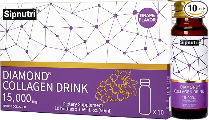 Collagen Drink 15,000mg, Gift for Mother, Marine Collagen Peptides Liquid Shots with Vitamin C,Pomegranate & Grape Extract, Supports Skin, Hair & Nail Health -1.69 fl oz x10