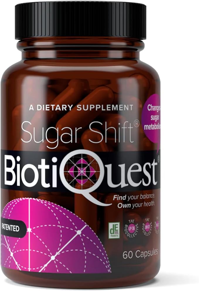 BiotiQuest Sugar Shift Probiotic | Helps Decrease Sugar & Carb Cravings and Supports Digestive Balance | 22 Billion CFU | Non-GMO, Gluten-Free, & Vegan | 60 Servings