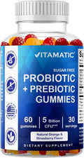 Vitamatic Probiotic Sugar Free Gummies for Men and Women – 5 Billion CFUs Digestive, Immune & Gut Health Support – Gluten Free