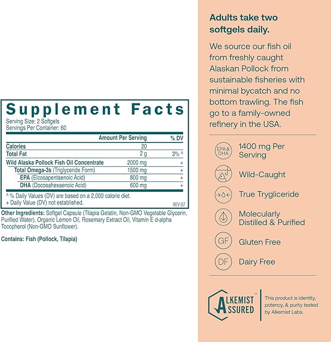 True Grace Omega-3 Fish Oil - 120 Softgels - 1400 mg EPA + DHA - Brain, Heart, Joint & Immune Health - Organic, Gluten Free, Soy Free