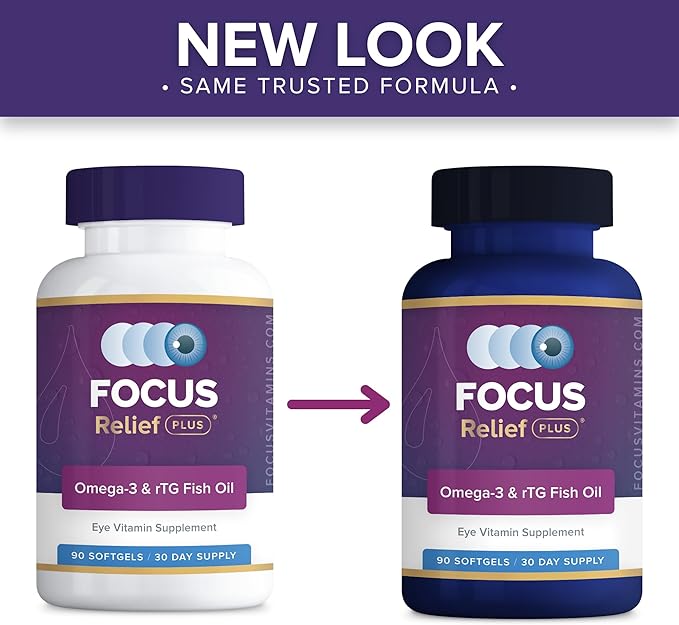 Focus Relief Plus Dry Eye Formula (270 ct. 90 Day Supply) Dry Eye Omega 3 Supplement - Dry Eye Relief Supplement - Omega 3 Fish Oil for Dry Eye