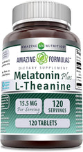 Amazing Formulas Melatonin 10 Mg Plus L-Theanine 5.5 Mg Supplement | Tablets | Non-GMO | Gluten Free | Made in USA | (1 Pack, 120 Tablets)
