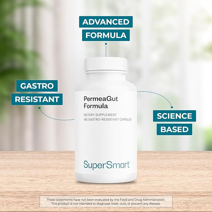 Supersmart PermeaGut Formula (High Potency) - with L-Glutamine, ButiShield Calcium Butyrate, Zinc-L-Carnosine - Gut Barrier Support | Vegan & Gluten Free - 180 Gastro-Resistant Capsules