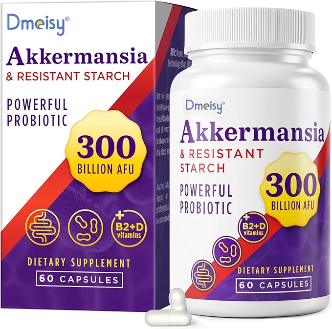 Akkermansia Supplement - 300 Billion AFU Akkermansia Muciniphila, Akkermansia Probiotic for Women & Men, for Boost , Digestive, Gut, Immunity, Enhances Gut Lining Function & Intestinal Walls, 60 Count