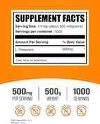 BulkSupplements.com L-Threonine Powder -Threonine Supplement, Amino Acid Supplement - Essential Amino Acid, Gluten Free, 500mg per Serving, 500g (1.1 lbs) (Pack of 1)