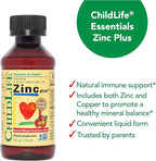 CHILDLIFE ESSENTIALS Liquid Zinc Plus for Kids & Toddler - Liquid Supplement Drops, Zinc Gluconate & Copper for Immune Support - Mango Strawberry, 4 Fl Oz (Pack of 1)