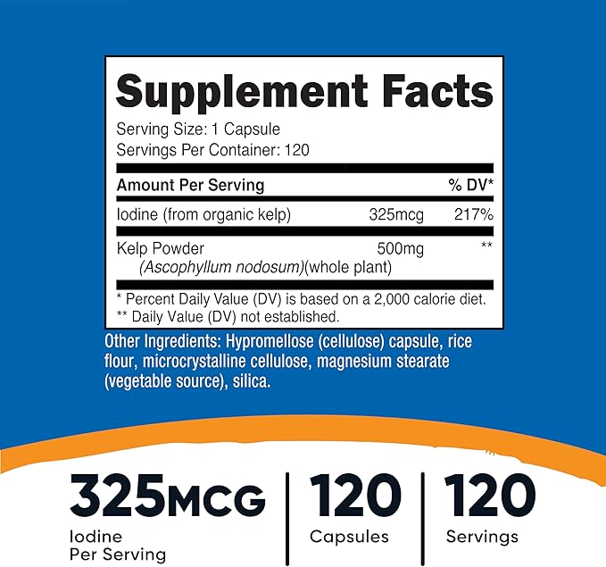 Nutricost Kelp Capsules, 325mcg of Iodine, 120 Capsules, Vegetarian, Non-GMO & Gluten Free