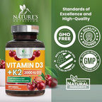 Vitamin D 2000 IU 50mcg Per Tablet - Vitamins D3 & K2 (MK7) Complex Supplement for Bone, Teeth, Muscle, Calcium Absorption, Supports Immune & Heart Health, Chewable Formula USA Bottled - 120 Tablets