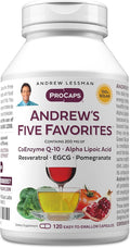 ANDREW LESSMAN Andrew's Five Favorites 120 Capsules - Provides 200mg Each of Coenzyme Q-10, Resveratrol, EGCG, Pomegranate and Alpha Lipoic Acid, Powerful Anti-Oxidant Support, No Additives