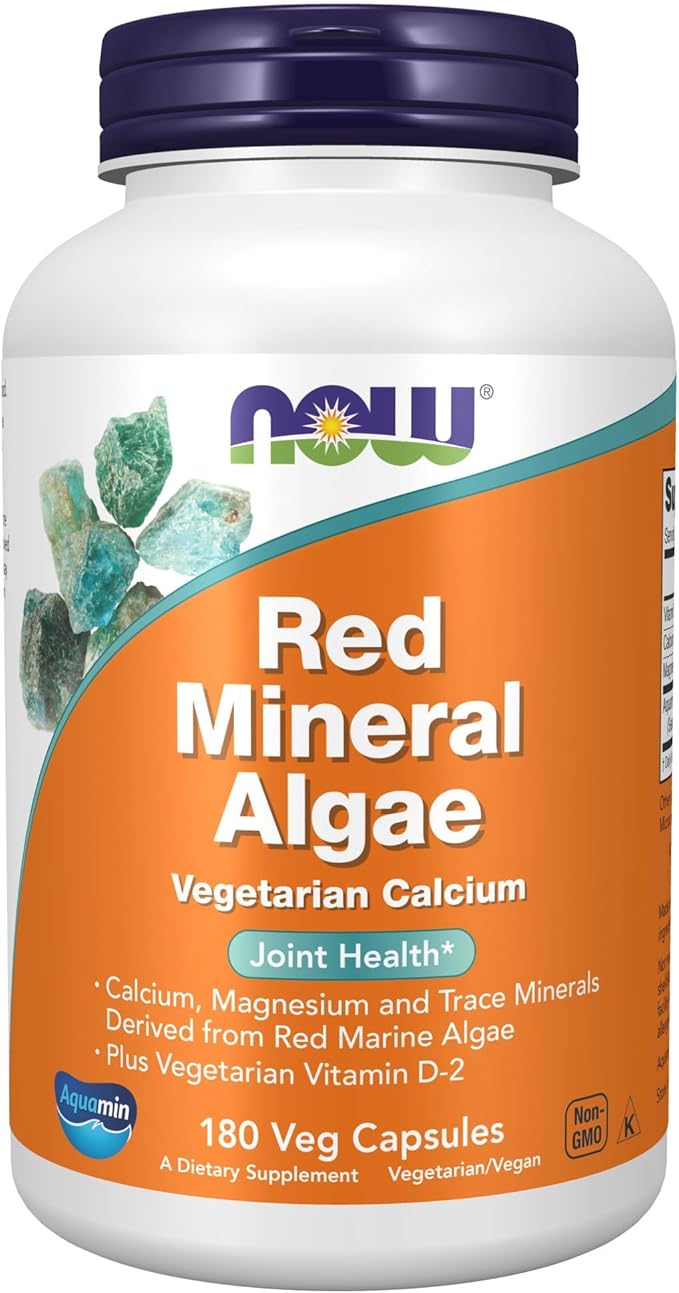 NOW Foods Supplements, Red Mineral Algae Plus Vitamin D-2, Joint Health*, 180 Veg Capsules