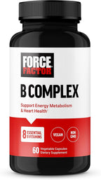FORCE FACTOR Vitamin B Complex to Support Energy, Vitality, and Heart Health, Includes Vitamin B1, Vitamin B2, Vitamin B3, Vitamin B6, Vitamin B12, and More, Vegan, Non-GMO, 60 Vegetable Capsules
