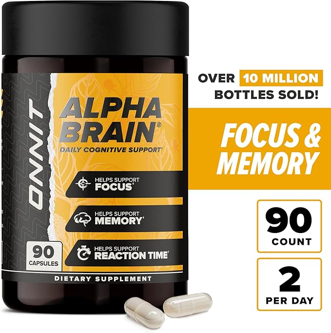 ONNIT Alpha Brain Nootropic Brain Supplement for Focus, Memory, Mental Clarity, Cognitive Support with L-Theanine and Vitamin B6, 90 Count Capsules
