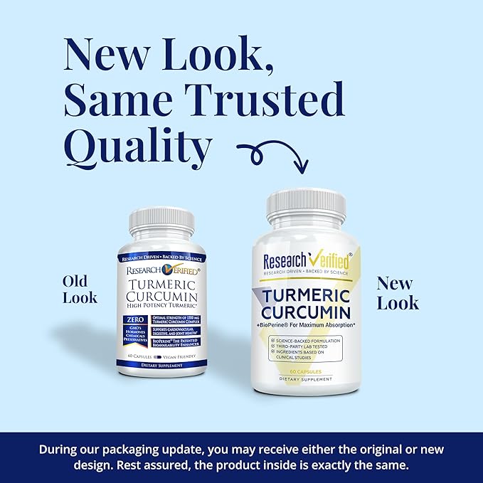 Research Verified Turmeric Curcumin Supplement with Black Pepper (BioPerine) - High Potency Curcumin - Antioxidant, Joints & Daily Wellness - 60 Vegan Turmeric Capsules - Made in USA - 3 Month Supply