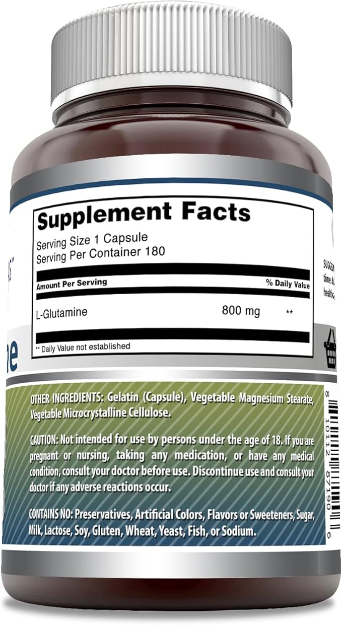 Amazing Formulas L-Glutamine Amino Acid Supplement | 800 Mg Per Serving | 180 Capsules | Non-GMO | Gluten Free | Made in USA