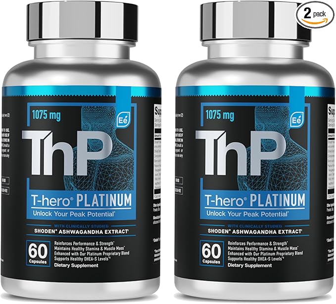 Essential Elements T-Hero Platinum Male Health Supplement for Mens Health - Muscle Growth Support & T-Health with Shoden Ashwagandha, Shilajit, DIM & More - Gym Supplements for Men - 120 Caps
