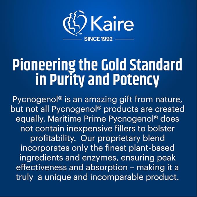 Kaire Super Maritime Prime 120 - Quick Release Tablets – 60mg Pycnogenol® French Maritime Pine Bark Extract Per Serving – Herbal Support Complex