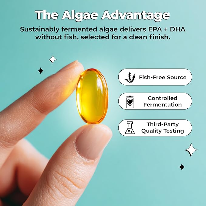 Future Kind Omega-3 Supplement for Clarity, Memory, and Mobility Comfort, 2 Months Supply of Citrus-Scented Softgels with EPA and DHA, Vegan Omega-3 Supplement from Algae, Carrageenan Free, 60 Count