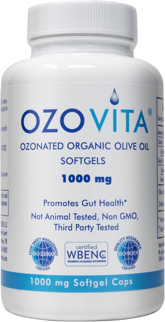 High Potency Ozonated Organic Extra Virgin Olive Oil Softgels 1000mg | Pure Oxygenated Capsules for Immune Support & Gut Health | Organic Oxygen Infused Supplement | 2 Month Supply