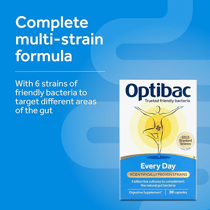 OptiBac Probiotics for Digestive Health, 30 Capsules Pack of 2 | 6 Scientifically Researched Strains with 5 Billion Live Cultures | Gluten Free & Vegetarian | Supports Gut Flora & Digestive Health