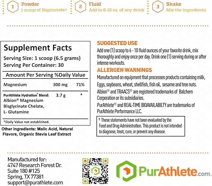 Regenerate+ Magnesium Bisglycinate Powder - 300mg Powdered Chelated Magnesium Bisglycinate Supplement for Women and Men - Support Sleep and Relaxation, Natural Energy – 6.7oz (30 Servings)