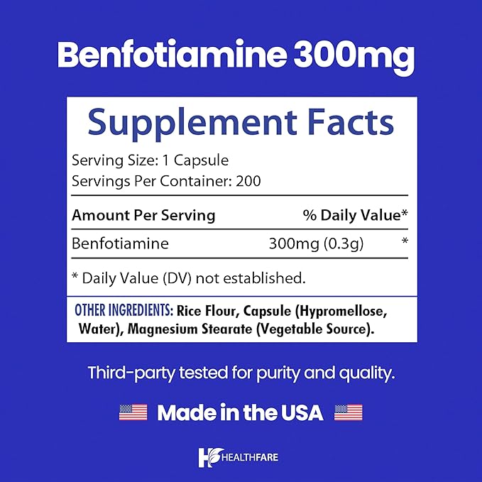 Healthfare Benfotiamine 300mg | 200 Capsules | Fat Soluble Thiamine Vitamin B1 | Supports Overall Health | Non-GMO | Gluten Free (2-Pack)
