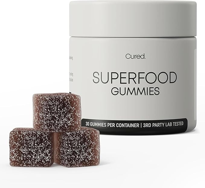 Cured 20-in-1 Superfood Multivitamin for Men & Women with Super Greens & Veggies | Vitamins/Gummy Supplement to Support Energy & Gut Health for Women & Men | 100% Vegan & All-Natural | 30 Day Supply