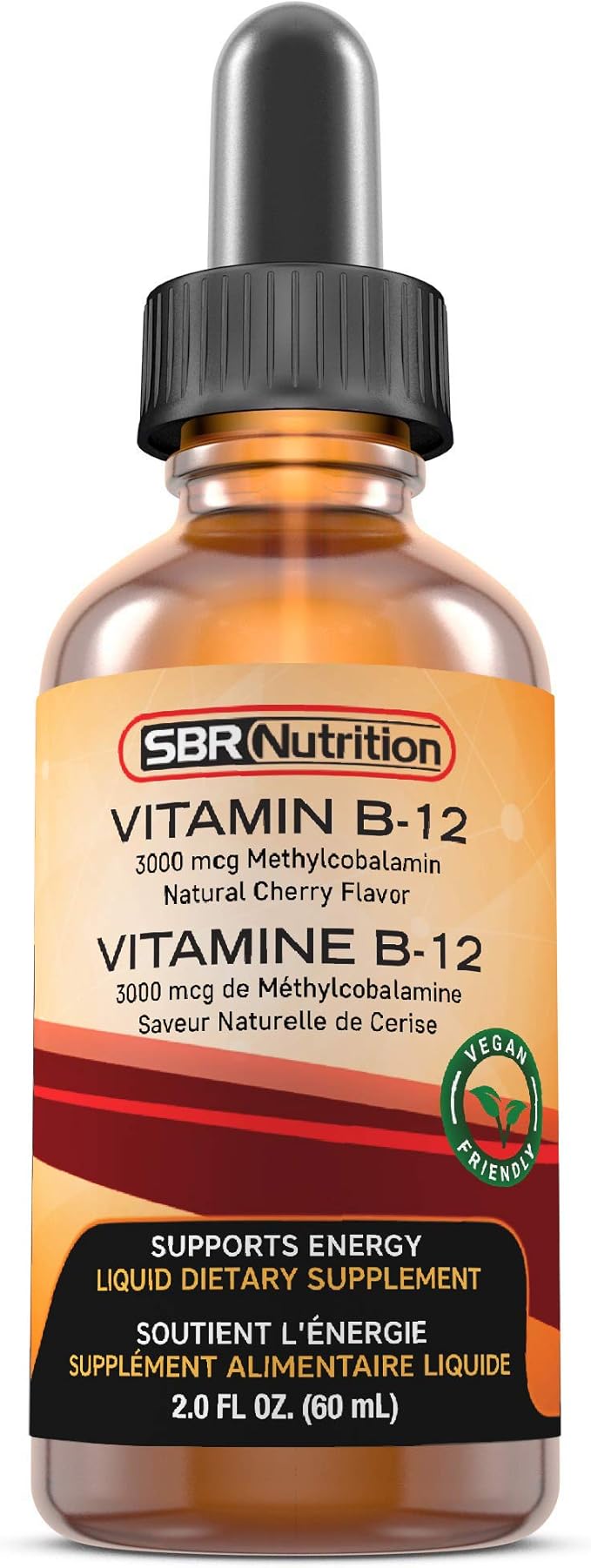 SBR Nutrition Vitamin B12 Sublingual Liquid Drops - Methylcobalamin, VIT B 12 Supports Energy, Max Absorption, 3000mcg Per Serving, 60 Servings, Non-GMO, Vegan Friendly, Manufactured in The USA