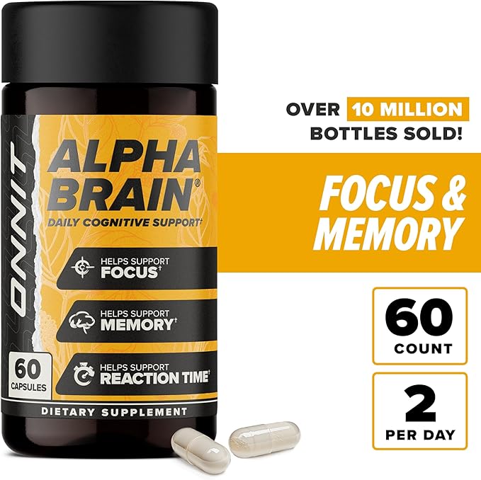 ONNIT Alpha Brain Nootropic Brain Supplement for Focus, Memory, Mental Clarity, Cognitive Support with L-Theanine and Vitamin B6, 60 Count Capsules