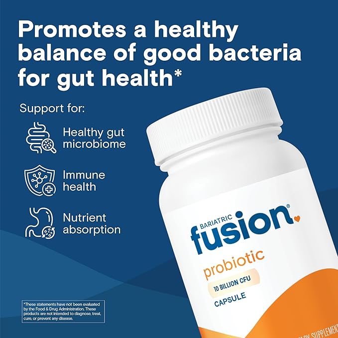 Bariatric Fusion Probiotic Capsule | Easy to Swallow Bariatric Vitamin | 10 Billion CFU | Bacillus Coagulans | Support Digestive & Immune Health | 60 Count