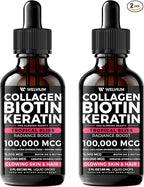 Liquid Biotin and Collagen Peptide Complex with Keratin, Hyaluronic Acid, MCT Oil, Zinc, Vitamins B6, B7, B12, A, C, D3, E - Hair, Skin, and Stronger Nails Supplement - 2 Pack