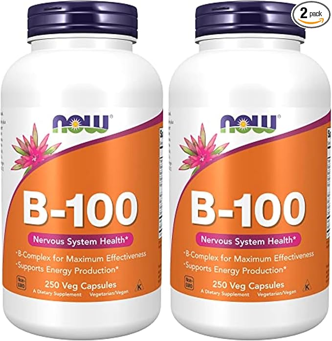 Now Supplements, Vitamin B-100, Energy Production*, Nervous System Health*, 250 Veg Capsules, (Pack of 2)
