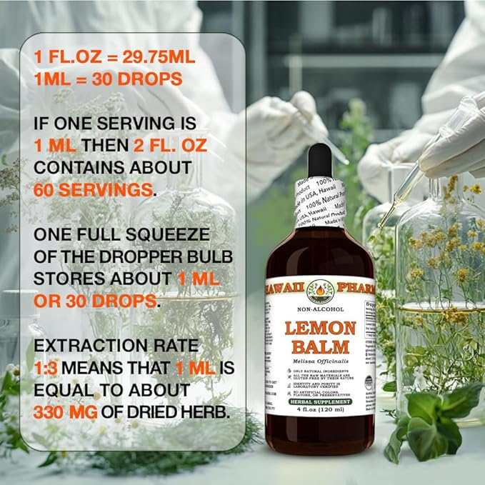 Hawaii Pharm Lemon Balm Alcohol-Free Extract, Glycerite for Relaxation, Supports Restful Sleep, Promotes Mental Clarity and Cognitive Function, Eases Digestive Discomfort - 2 fl.oz