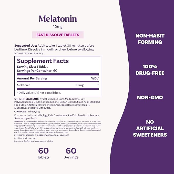Natrol Fast Dissolve Melatonin 10 mg, Melatonin Supplements for Restful Sleep, Sleep Support for Adults, 60 Citrus-Flavored Tablets, Up to a 60 Day Supply