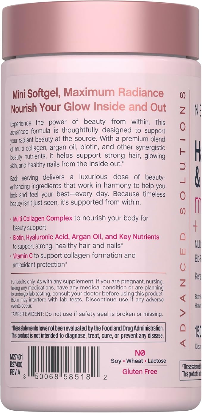 NeoCell Hair Skin and Nails Vitamins with Collagen | 150 Softgels | Advanced Bio-Peptides with Keratin & Hyaluronic Acid | Beauty Complex Supplement