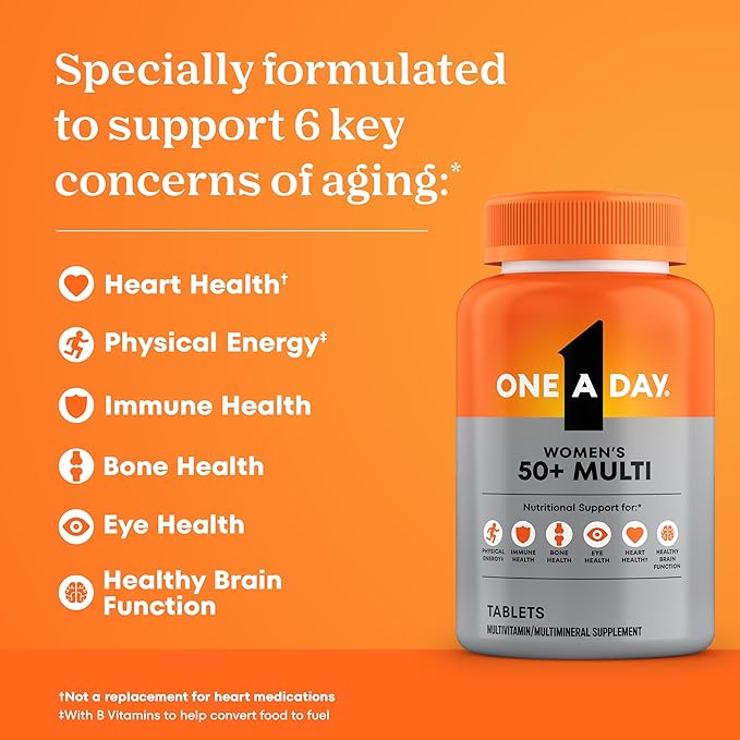 One A Day Multivitamin for Women 50 and Over Tablets, Womens Multivitamin 50 Plus with Vitamins D, C, E, Zinc & Biotin, Daily Vitamins for Woman 50+, 200 Ct (Packaging May Vary)