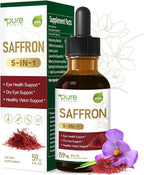 Saffron Extract Drops for Eye Health, 5-in-1 Herbal Supplement Liquid Tincture for Healthy Vision & Dry Eye Support with Bilberry Lutein Zeaxanthin. 2 oz